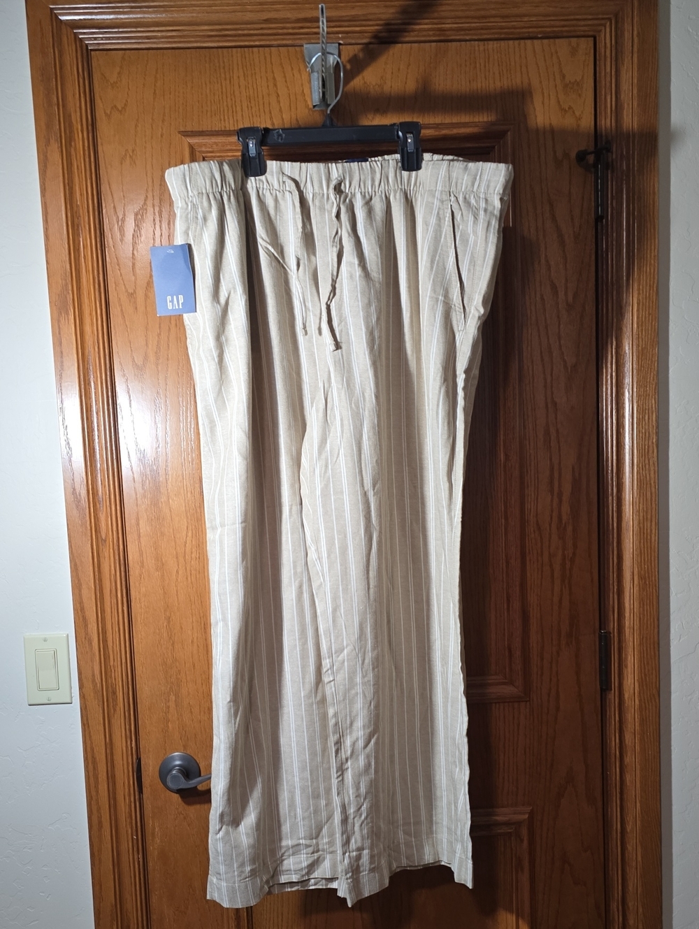 GAP Woman's Xl Beige Pinstripe Drawstring Linen Pants